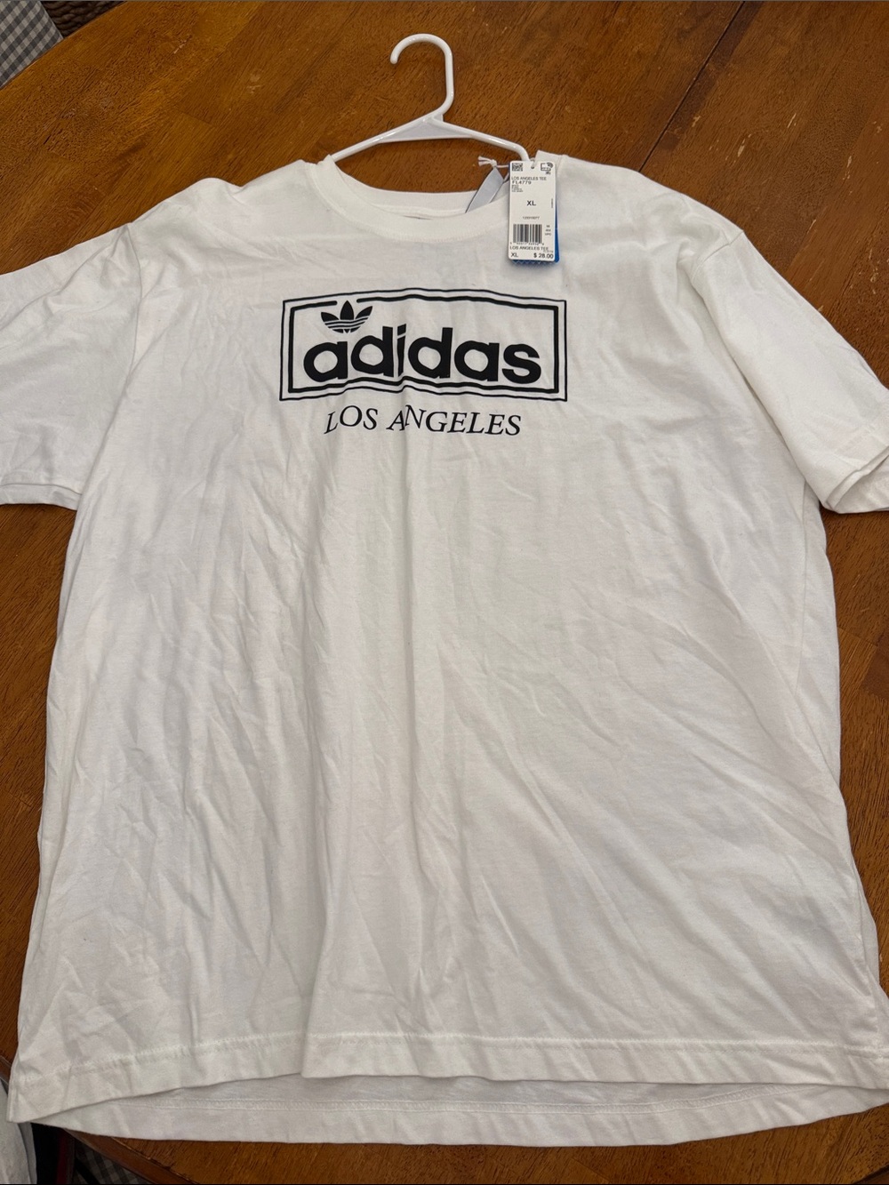 adidas White T-Shirt with Black Los Angeles Logo - Men xl